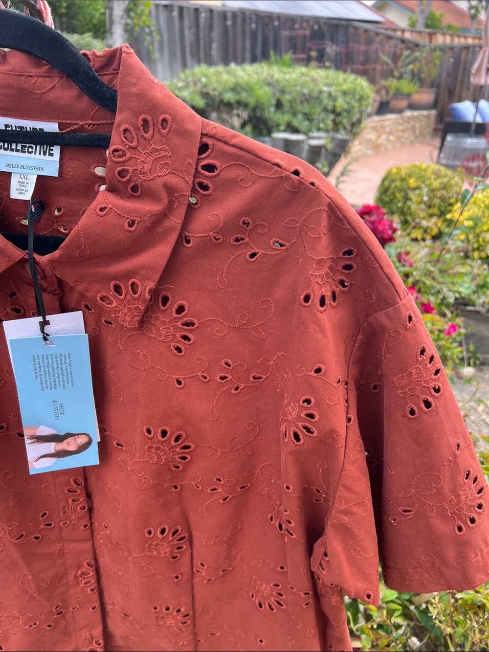 Future Collective Brick Red Eyelet Short-Sleeve Shirt - Picture 8 of 8